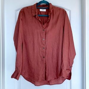 Uniqlo 100% Linen Button Down Shirt Size Medium Resortwear Beach Shirt